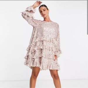 ASOS Pink Sequin Ruffle Dress